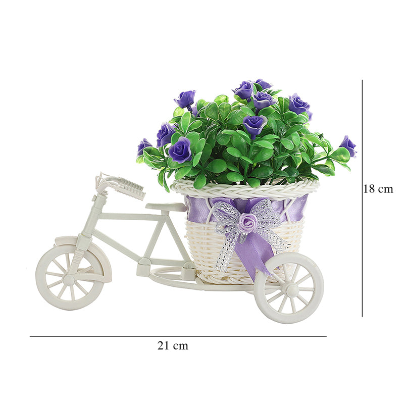 Artificial Plants - Faux Violet Flower Plant On Mini Cycle Rikshaw