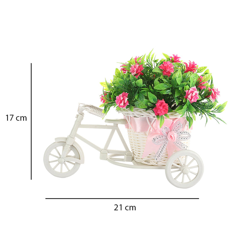 Artificial Plants - Faux Pink Rose Plant On Cycle Rikshaw