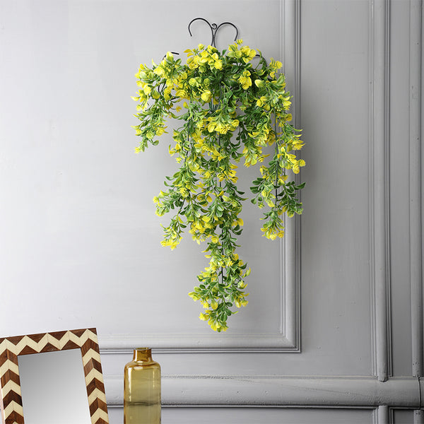 Artificial Plants - Faux Yellow Flower Vine With Metal Wall Stand