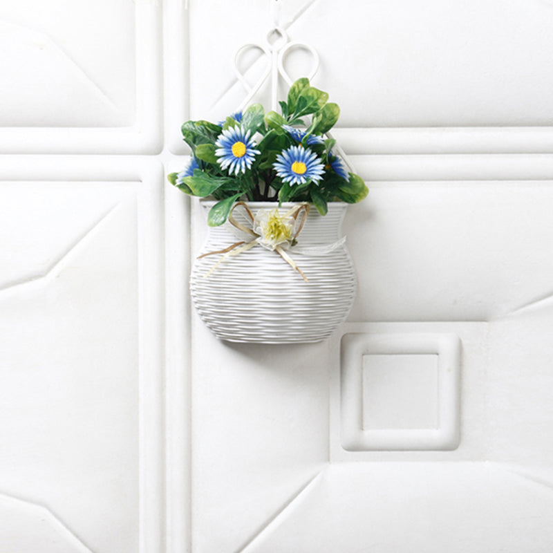 Artificial Plants - Faux Blue Daisy Plant With Wall Hanging Pot