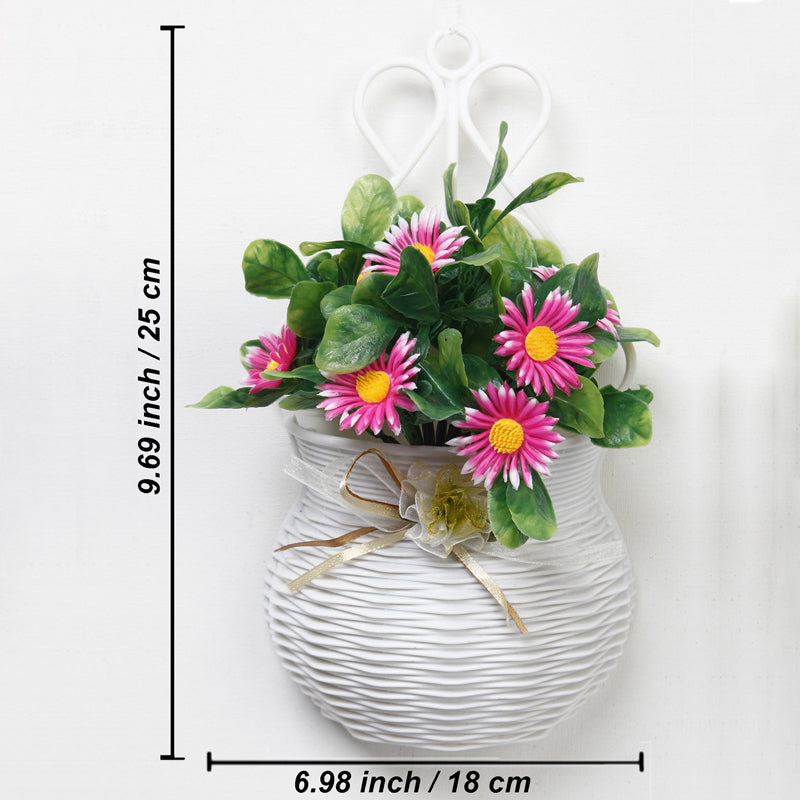 Artificial Plants - Faux Pink Daisy Plant With Wall Hanging Pot