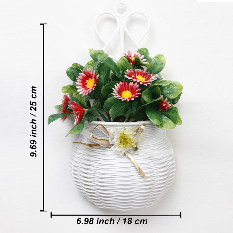 Artificial Plants - Faux Red Daisy Plant With Wall Hanging Pot