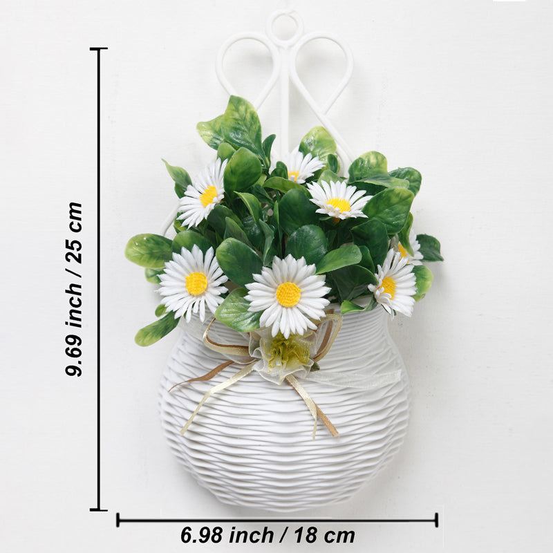 Artificial Plants - Faux White Daisy Plant With Wall Hanging Pot