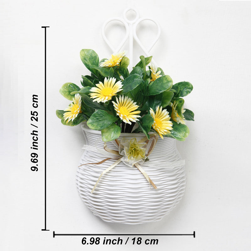 Artificial Plants - Faux Yellow Daisy Plant With Wall Hanging Pot