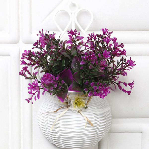 Artificial Plants - Fauc Purple Flower Plant With Wall Hanging Pot