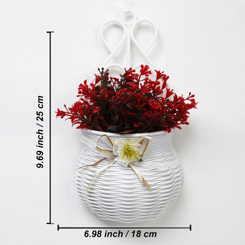 Artificial Plants - Fauc Red Flower Plant With Wall Hanging Pot