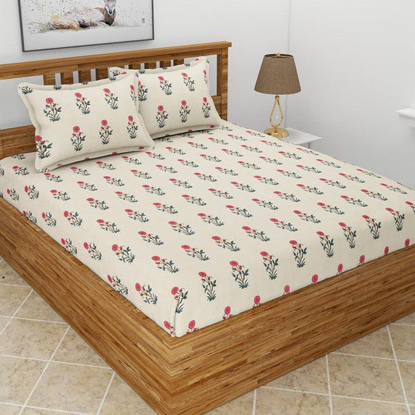 Bedsheets - Larks Floral Bedsheet - Cream