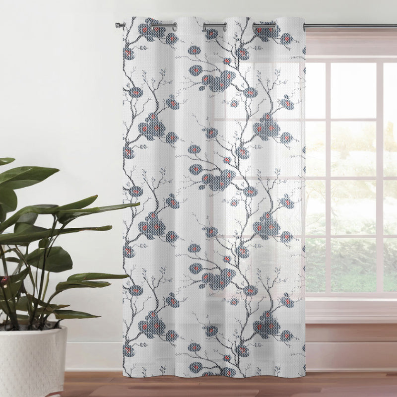 Curtains - Auze Floral Sheer Curtain - White & Grey