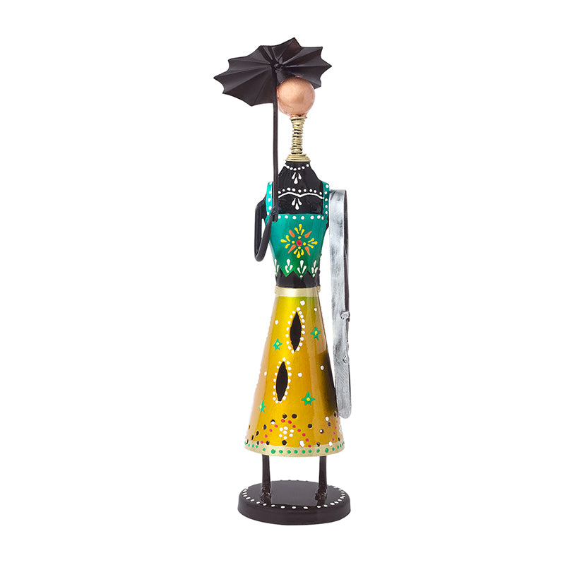 Showpieces - Handpainted Folk Lady With Umbrella Showpiece