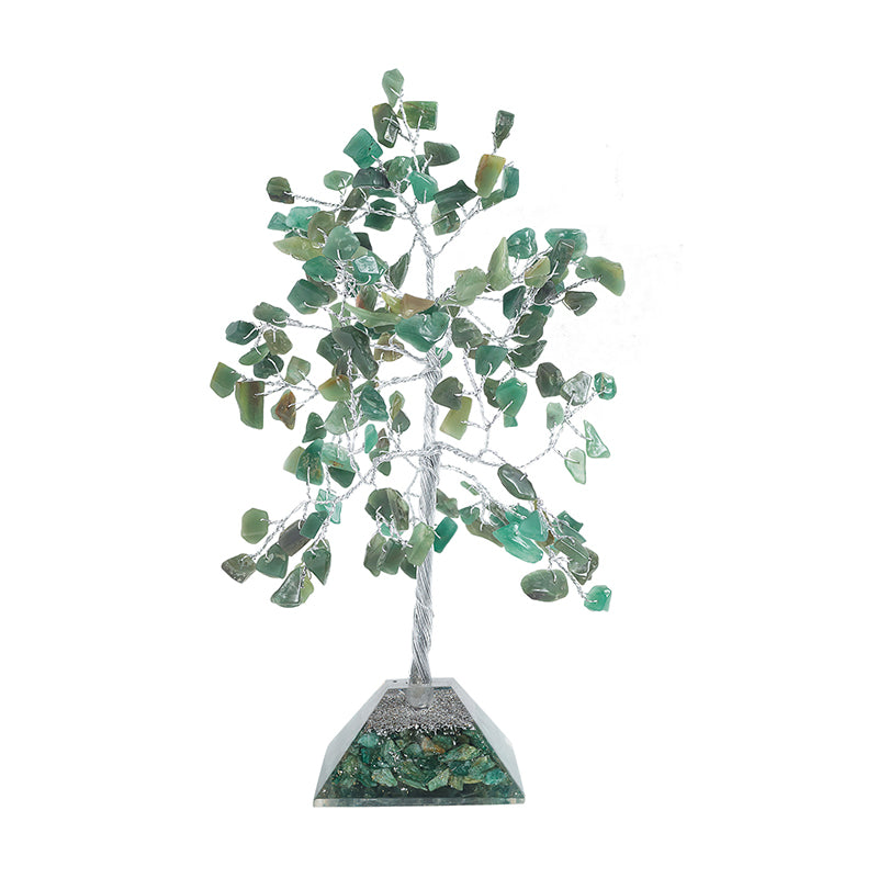 Showpieces - Chi Flow Handcrafted Agate Stone Tree Showpiece - Green & Silver