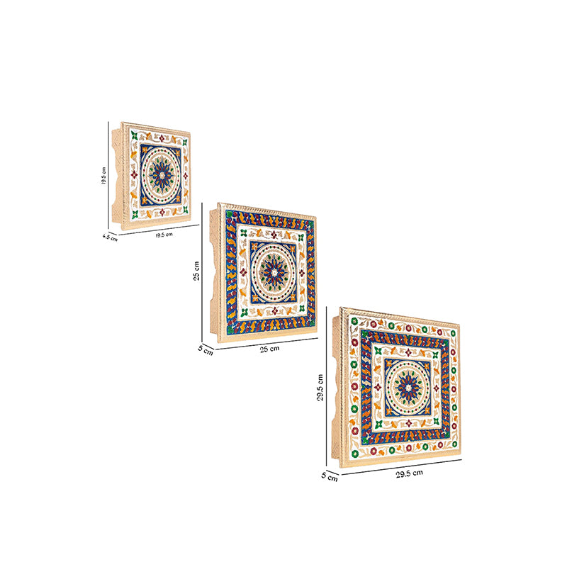 Buy Deva Handcrafted Meenakari Wooden Chowki - Set Of Three Pooja Chowki from Vaaree