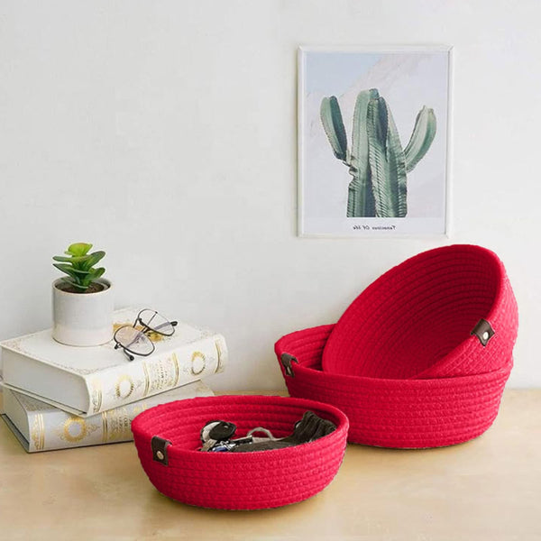 Buy Stellen Natural Fiber Organizer (Red) - Set Of Three Storage Basket from Vaaree