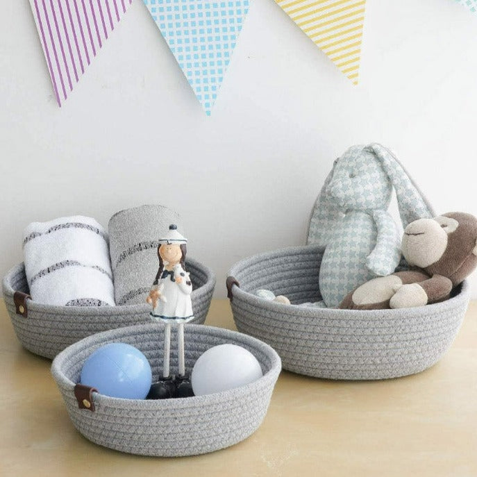 Storage Basket - Stellen Natural Fiber Organizer (Grey) - Set Of Three