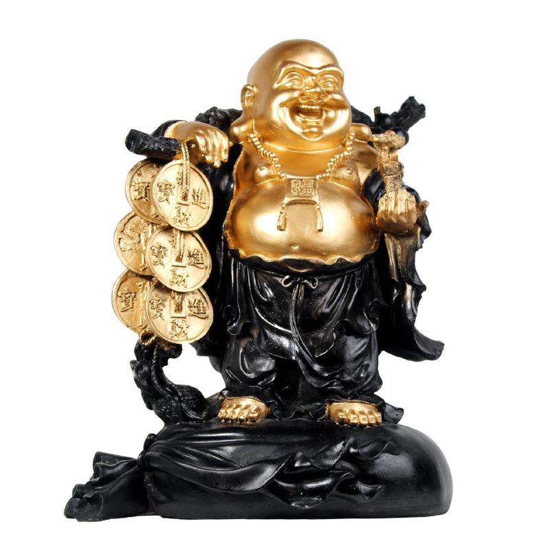 Buy Abundance Mantra Laughing Buddha - Black & Gold Showpieces from Vaaree