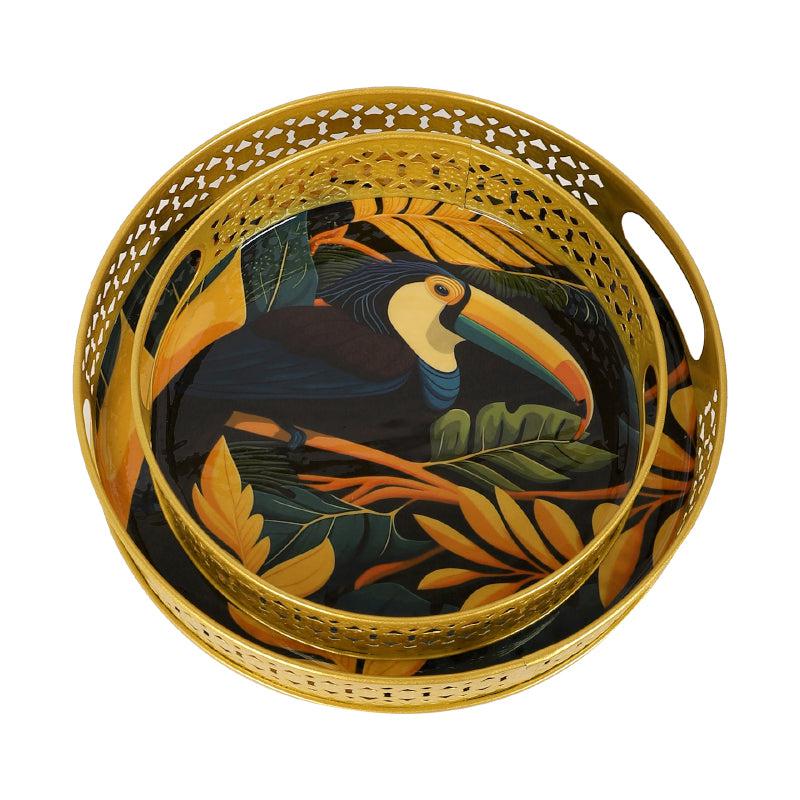 Buy Toucan Round Metal Serving Tray - Set Of Two Serving Tray from Vaaree