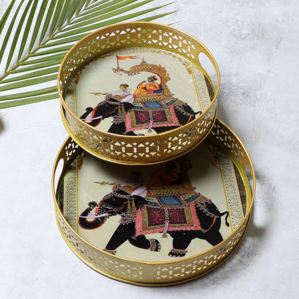 Buy Regal Jaali Round Metal Serving Tray - Set Of Two Serving Tray from Vaaree