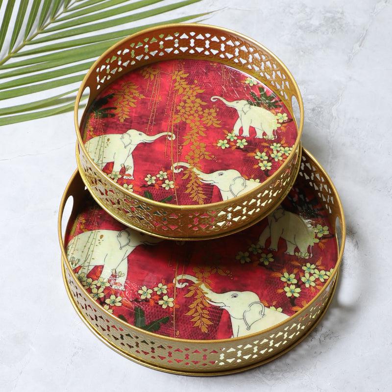 Buy Red Jungle Serving Tray - Set Of Two Serving Tray from Vaaree