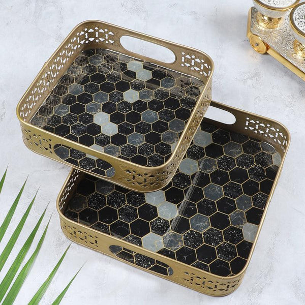 Buy Lio Honeycomb Serving Tray - Set Of Two Serving Tray from Vaaree