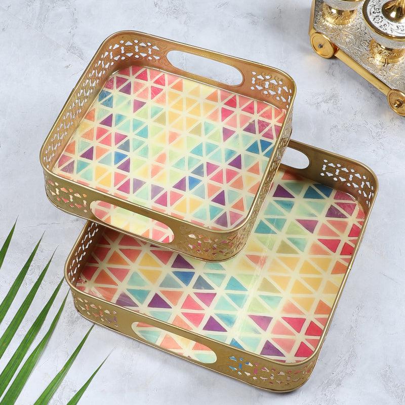 Buy Chromo Triangles Serving Tray - Set Of Two Serving Tray from Vaaree