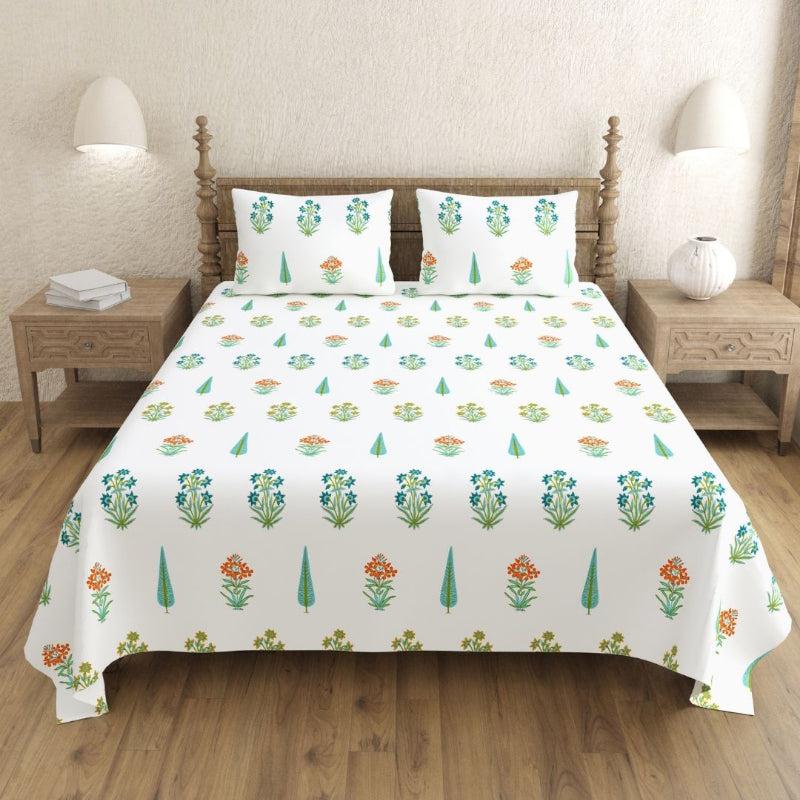 Buy Rakhi Ethnic Bedsheet - White,Green Bedsheets from Vaaree