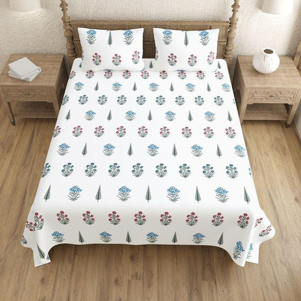 Bedsheets - Rakhi Ethnic Bedsheet - White,Blue