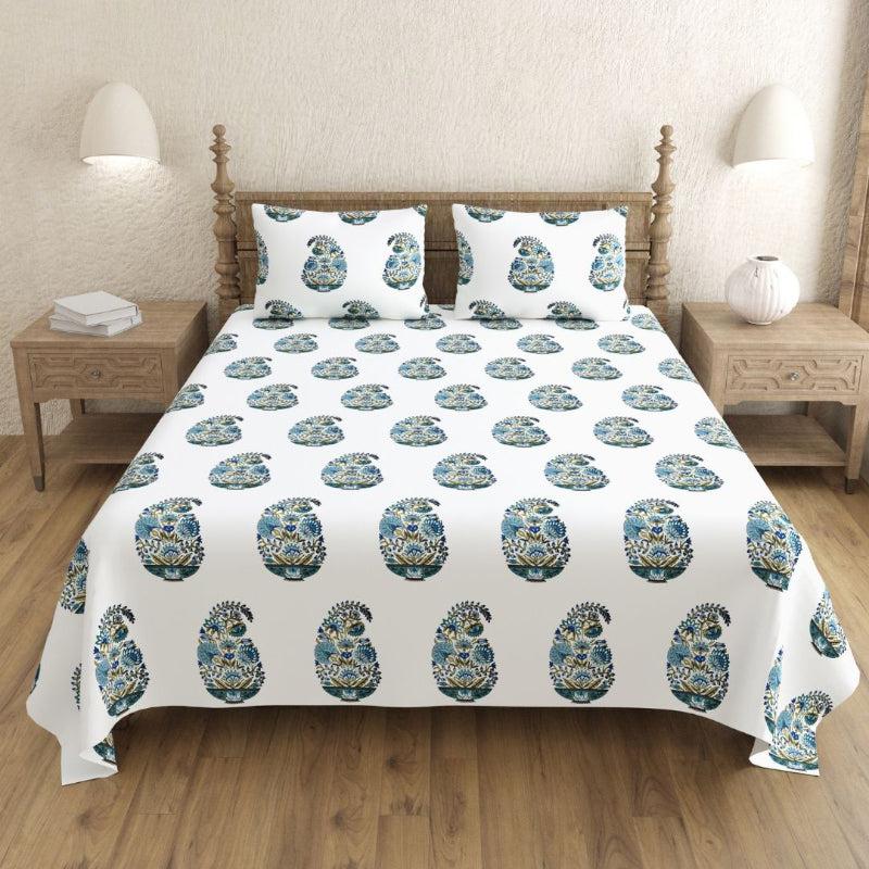 Buy Talika Ethnic Bedsheet - White,Green Bedsheets from Vaaree