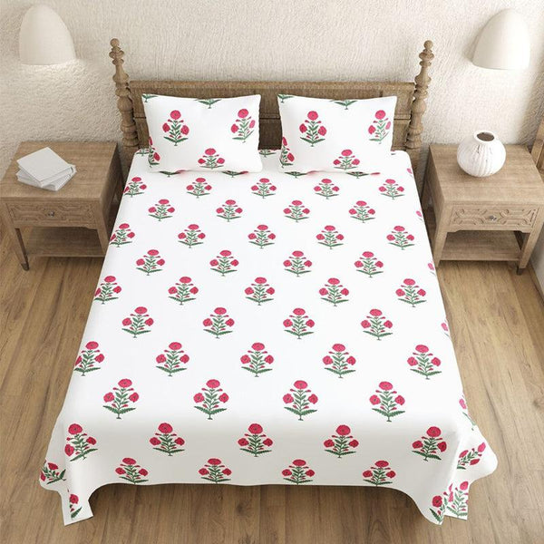 Buy Sambul Floral Bedsheet - White & Red Bedsheets from Vaaree