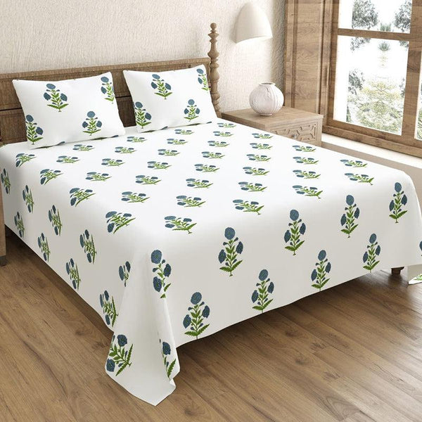 Buy Sambul Floral Bedsheet - White,Green Bedsheets from Vaaree