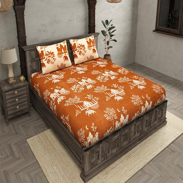 Bedsheets - Motira Ethnic Bedsheet - Beige & Brown