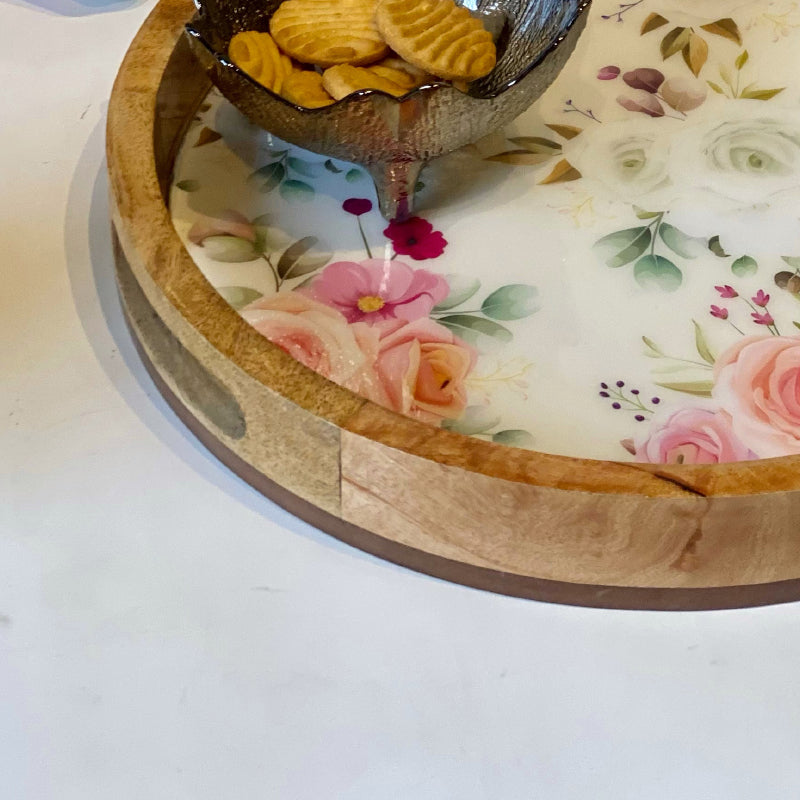 Serving Tray - Pastel Magma Round Mangowood Tray