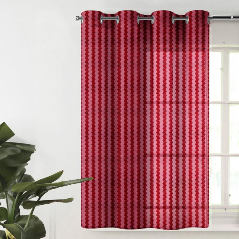 Buy Atla Net Stripe Sheer Curtain - Red Curtains from Vaaree