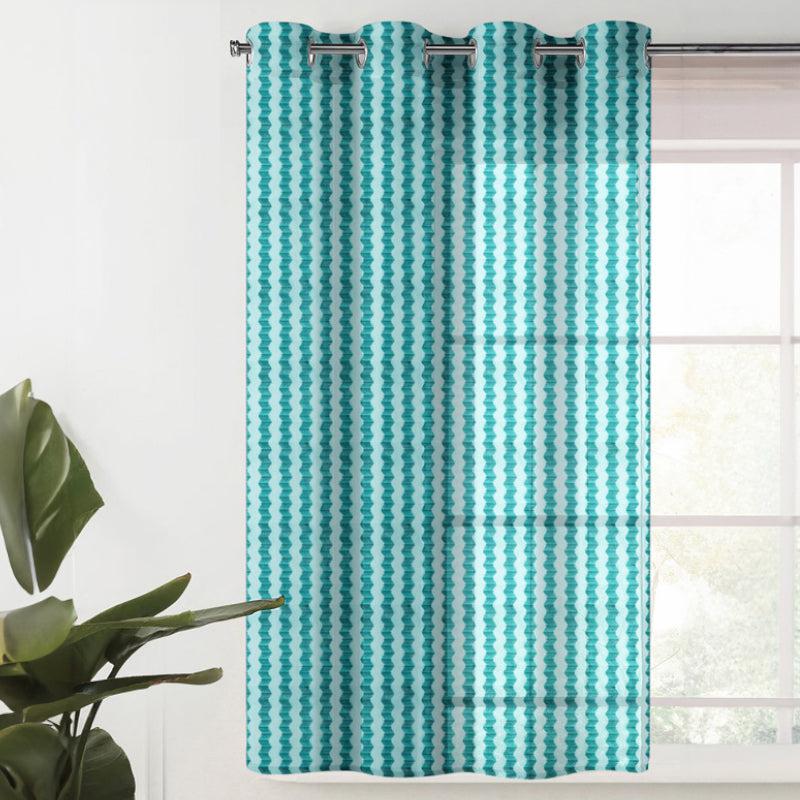 Buy Atla Net Stripe Sheer Curtain - Blue Curtains from Vaaree