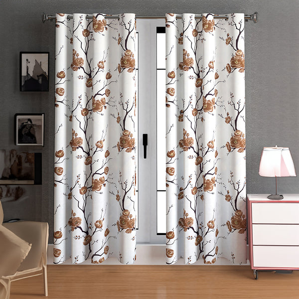 Helio Floral Curtain (Brown) - Set Of Two