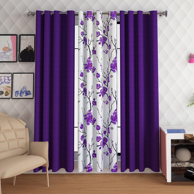 Buy Helio Floral Curtain (Purple) - Set Of Three Curtains from Vaaree