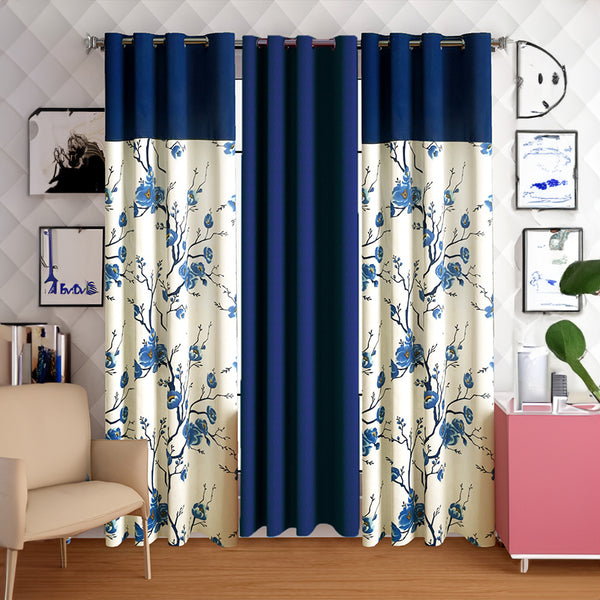 Fern Floral Curtain (Blue) - Set Of Three