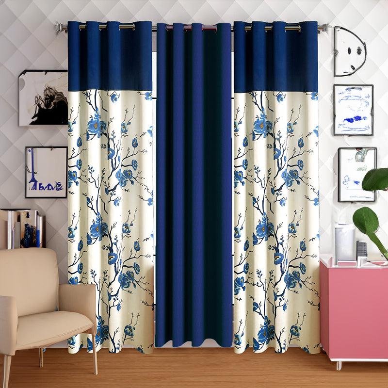 Buy Fern Floral Curtain (Blue) - Set Of Three Curtains from Vaaree