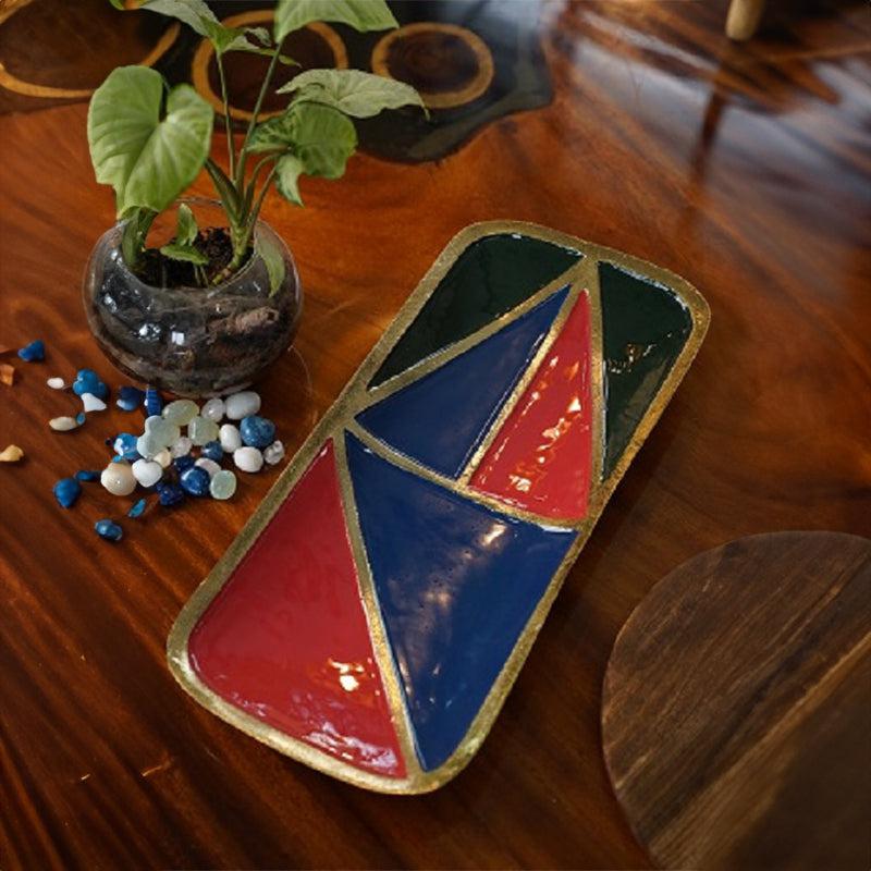 Buy Izen Geometric Platter - Dark Blue & Red Platter from Vaaree