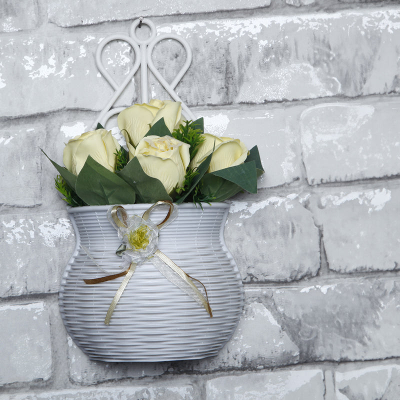 Artificial Plants - Faux Yellow Rose Plant With Wall Hanging Pot