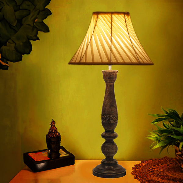 Table Lamp - Nihara Bena Wooden Table Lamp - Off White