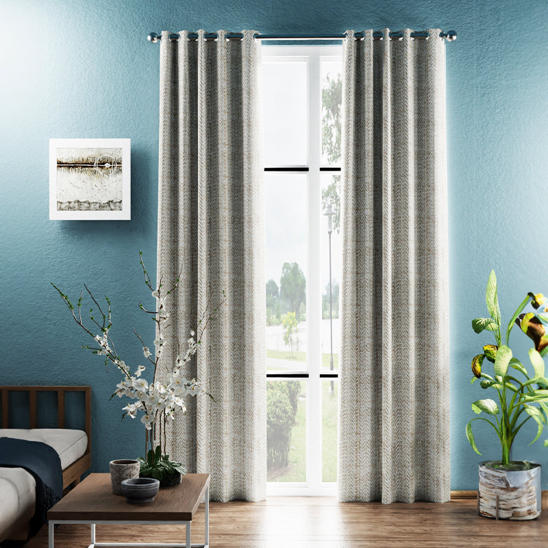 Buy Fasho Jaquard Blackout Curtain (Taupe) - Set Of Two Curtains from Vaaree