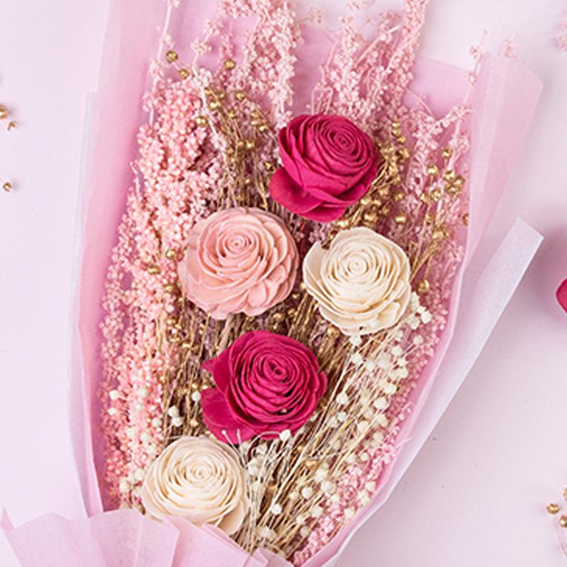 Buy Timeless Pink Bloom Naturally Dried Boquet Box Artificial Flowers from Vaaree