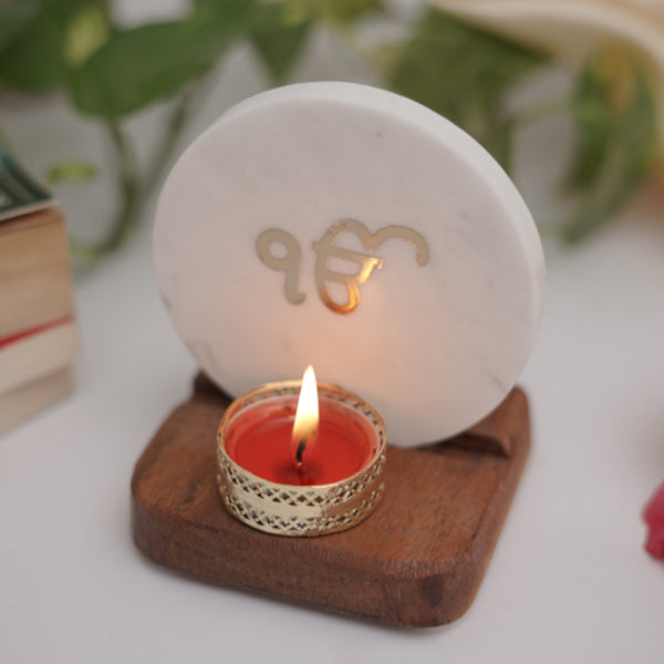 Buy In Onkar Marble Religious Accent With Tealight Candle Holder Candle Holders from Vaaree