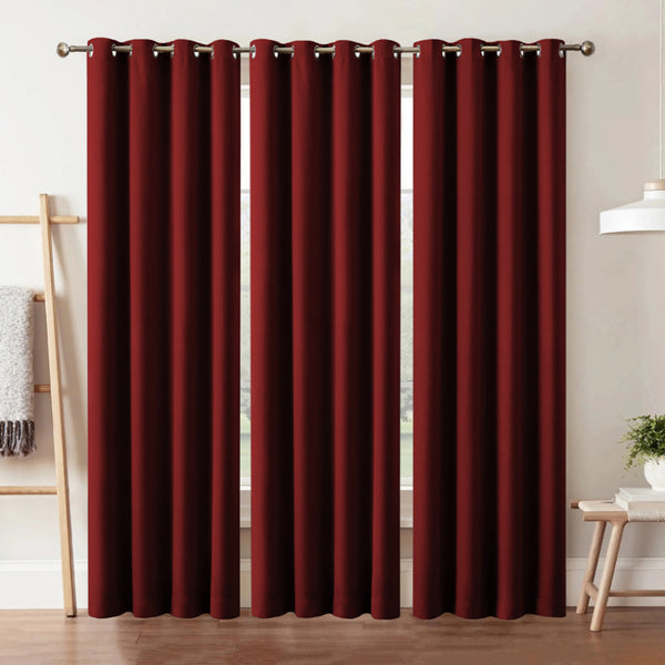 Curtains - Dwina Solid Blackout Curtain (Red) - Set Of Three