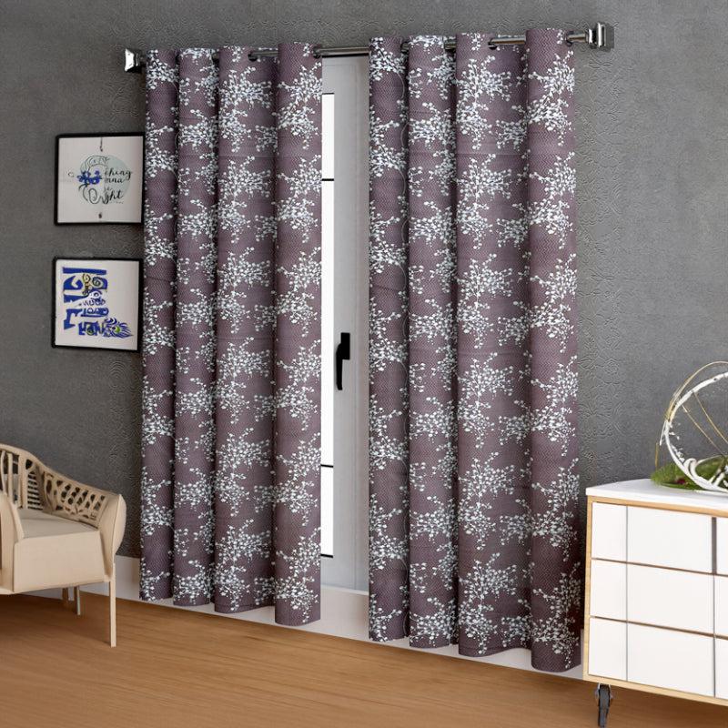 Buy Luka Floral Semi Sheer Curtain - Brown Curtains from Vaaree