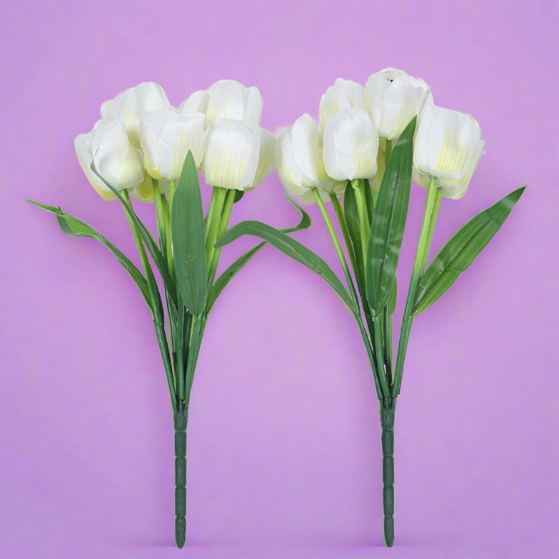 Buy Faux Garden Tulip Bunch (White) - Set Of Three Artificial Flowers from Vaaree