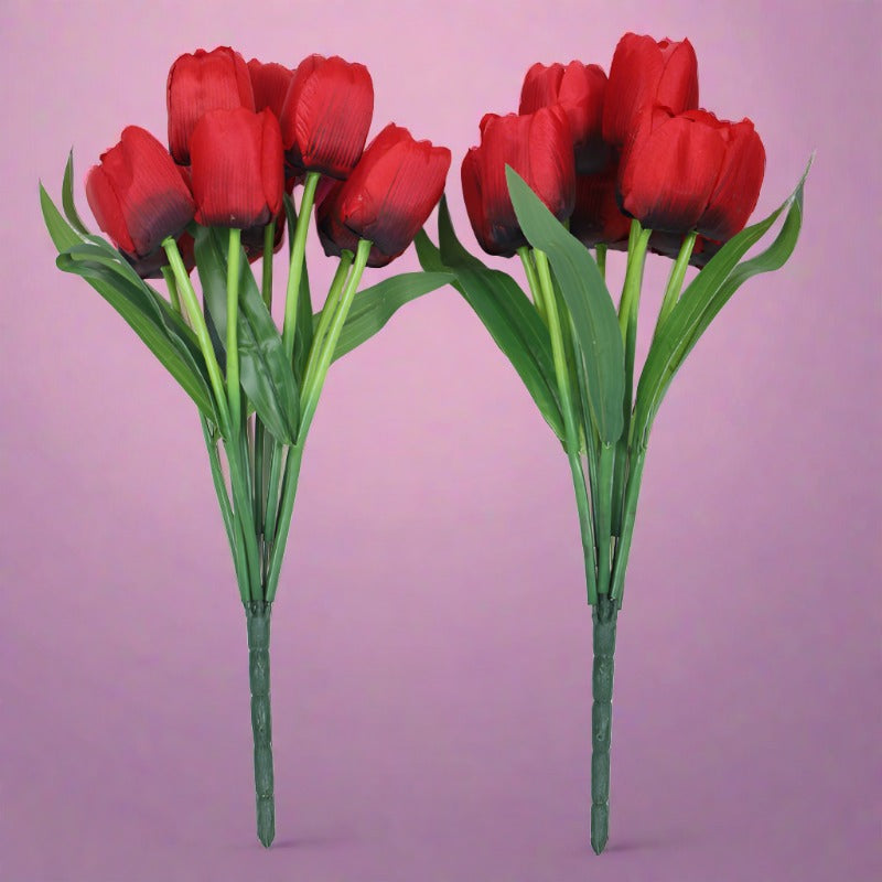 Artificial Flowers - Faux Garden Tulip Bunch (Violet) - Set Of Three