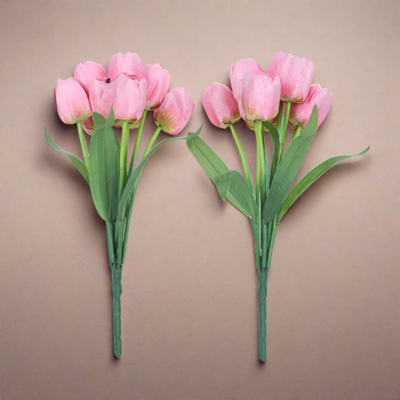 Artificial Flowers - Faux Garden Tulip Bunch (Pink) - Set Of Three