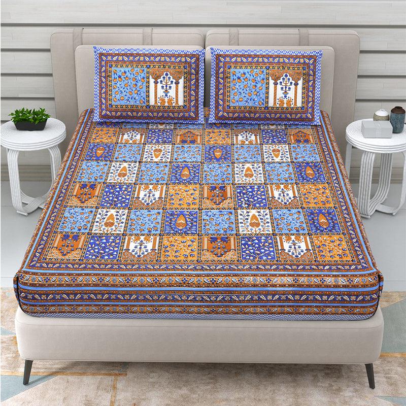 Buy Naama Ethnic Bedsheet - Blue & Yellow Bedsheets from Vaaree