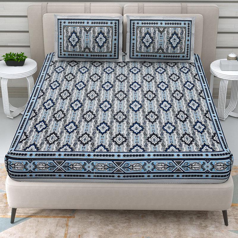 Buy Mirani Ethnic Bedsheet - Dark Blue Bedsheets from Vaaree