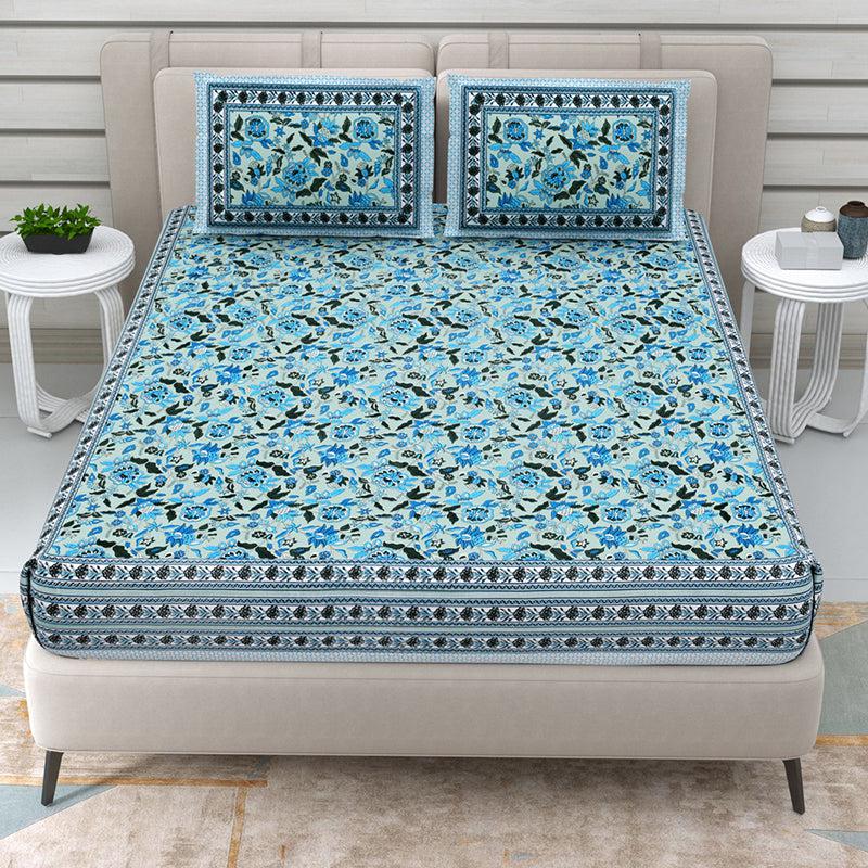 Buy Elva Floral Bedsheet - Blue Bedsheets from Vaaree